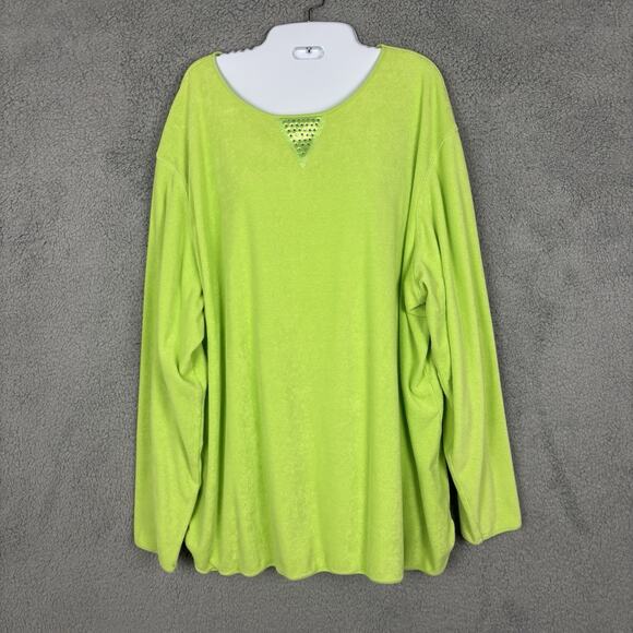 Quacker Factory Top Shirt Womens Plus sz 2X Terry Cloth Rhinestones Casual Basic - Picture 1 of 11